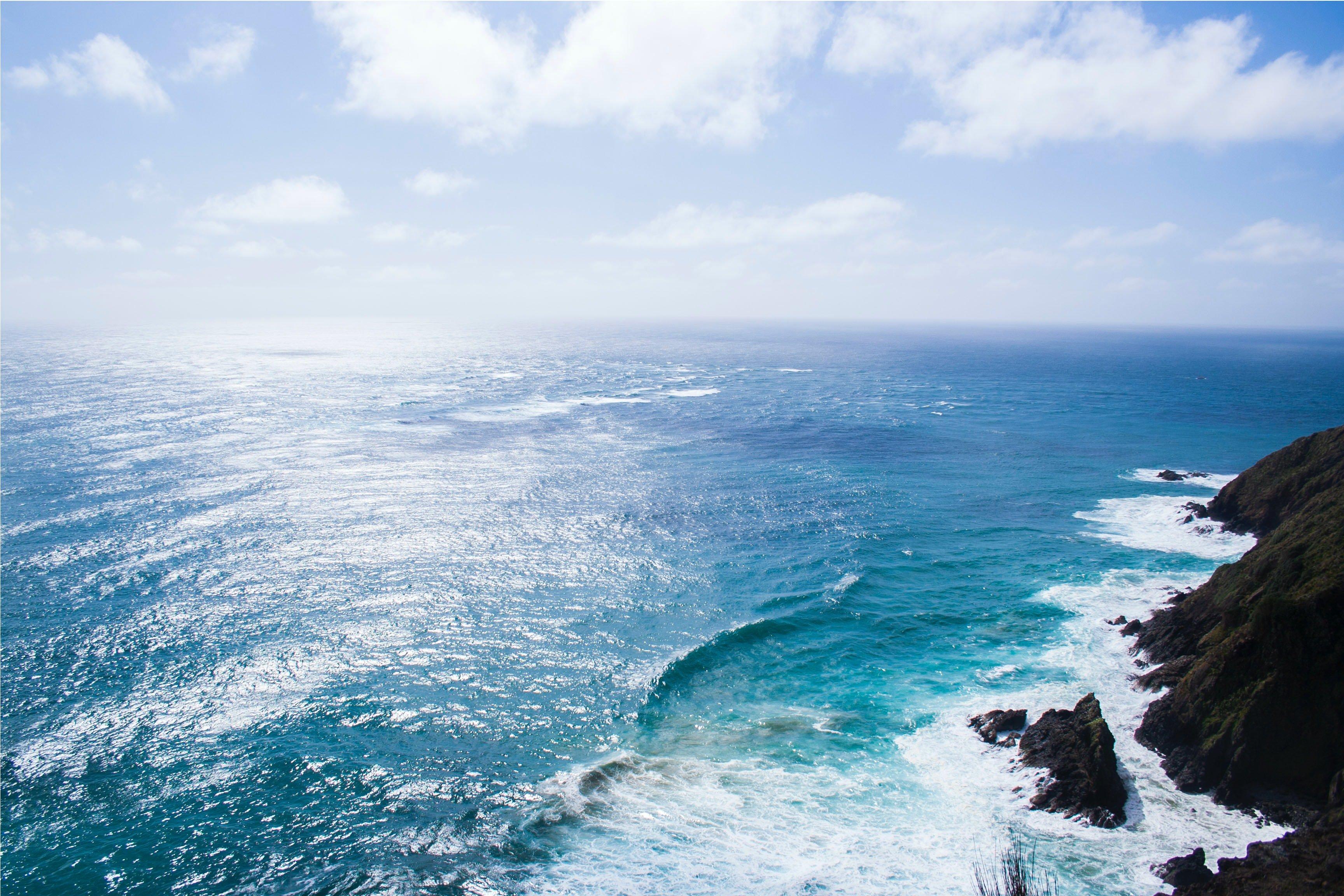 blue fresh sea with waves and coastline